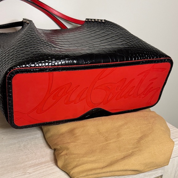 Christian Louboutin Croc-Embossed Black and Red Tote - Picture 5 of 7